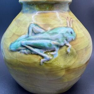 Vintage Majolica Green and Yellow grasshopper pottery